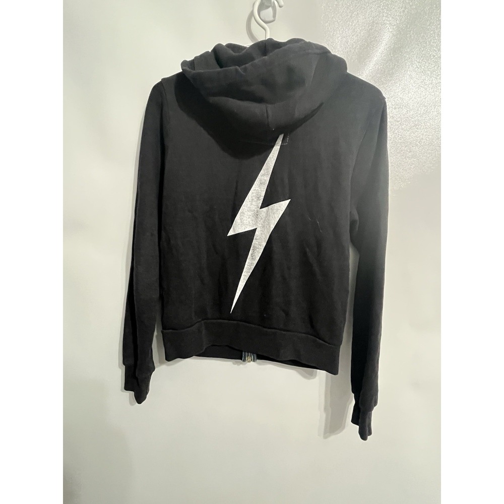 Aviator Nation XS Black Zip Hoodie Lightning Bolt Graphic Made USA Retro Surf